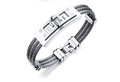 Bracciale da uomo in filo di acciaio inossidabile con piastra geometrica su sfondo bianco - Color Acciaio