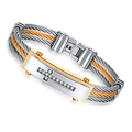 Pulsera de hombre con cable de acero de tres filas y cruz de oro rosa con circonitas - Cruz de Alambre de Acero de Tres Filas (GCL863)