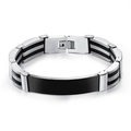 Bracciale da uomo in silicone nero e acciaio inossidabile argento con chiusura a scatto - Nero