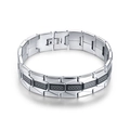 Mens stainless steel bracelet with Greek key pattern and black geometric accents - Silver Black