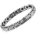 Poliertes Silber Titan Magnetarmband mit H-Gliederkette und mattem Finish für Damen - Silber (8380)
