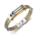 Men's titanium steel bracelet with gold and silver cable wires and zircon stones - Gold and Silver Dual Color (FCM783)