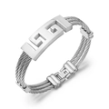 Three-strand woven steel cable bracelet with Greek key motif and magnetic clasp - Silver