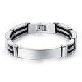 Bracciale da uomo in acciaio al titanio e silicone nero con barra d'argento lucida - Color Acciaio