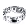 Bracciale biker da uomo in acciaio inossidabile con teschio e ali incisi a mano - Color Acciaio