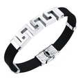 Bracciale da uomo in silicone nero con motivo a chiave greca in acciaio inossidabile - Argento