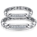 Silver stainless steel magnetic therapy bracelet with white stones for men and women - Men's Style (TCJL3072)