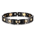 Bracelet magnétique pour homme en céramique noire et acier inoxydable doré avec zircons - 21cm