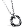 Collana a triplo anello intrecciato in acciaio nero e argento con accenti di diamante - Nero [Pendaglio + Catena]
