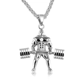 Detailed close-up of a silver barbell weightlifter pendant with box chain on white surface - Silver Color Pendant + Chain / 3*55CM Box Pearl Chain