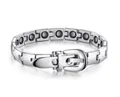 Pulsera magnética de salud para hombre en acero plateado con eslabones cuadrados - Estilo de Hebilla Plateada (GS116)