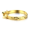 Polished 18K gold-plated kids bangle with star engravings, bell and heart charm - Gold