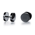 Minimalist black stainless steel dumbbell stud earrings with a matte finish for men and women - Black