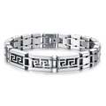 Bracciale da uomo in acciaio al titanio con motivo greco e maglie di catena lucide industriali - Stile Motivo Grande Muraglia Argento (GS739)