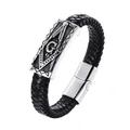 Retro woven black leather bracelet for men with Freemason Freemasonry metal plate - Masonic Symbol Style