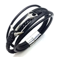 Mehrlagiges schwarzes Lederarmband mit Anker und poliertem Magnetverschluss - Anker Magnetverschluss Stil / 22cm