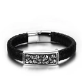 Herenarmband met schedel van zwart gevlochten leer en zilveren stalen sluiting - Zwart gevlochten schedelstijl (sku_569198285631)