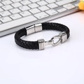 Minimalistisches schwarzes geflochtenes Lederarmband mit Magnetverschluss aus Edelstahl - Schwarz (22cm)