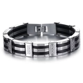 Herenarmband van siliconen en roestvrij staal met metalen schakels met X-patroon - Zilver Zwart