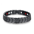 Detail view of black magnetic stainless steel bracelet with hammer-textured link finish - Black