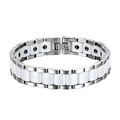 Herrenarmband aus Titanstahl mit weißer Keramik und therapeutischen Magneten - Silber