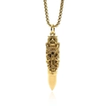 Golden dragon sword bullet pendant necklace with black stone and pearl chain - Gold Color (Pendant + Chain)