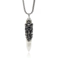 Retro titanium steel bullet pendant with dragon sword carvings on silver ball chain - Steel Color (Pendant + Chain)