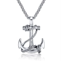 Silver anchor pendant necklace for men with rope detail and durable box chain - Steel Color With Chain