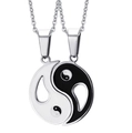 Yin Yang stainless steel couple necklace set with polished black and white enamel pendants - Pair of Pendants