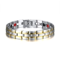 Men's magnetic stainless steel bracelet in silver and gold duo-tone with folding clasp - Steel and Gold