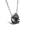 Modische Krone Doppelring-Halskette in Schwarz und Silber mit winzigen Zirkonia-Steinen - Schwarz Herren Anhänger Mit Kette / Schwarz