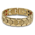 Bracciale da uomo in titanio dorato con maglie esagonali e pietre magnetiche curative - Uomo (18mm) / Oro