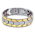 Bracciale da uomo in acciaio al titanio bicolore oro e argento con pietre magnetoterapiche - Uomo (18mm) / Oro e Argento