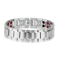 Poliertes silbernes Magnettherapie-Armband für Herren mit breiten Metallgliedern und Faltschließe - Stahlfarben