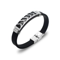 Bracciale da uomo minimalista in silicone nero con inserto in acciaio inox a spina di pesce - Color Acciaio