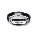 Her King Herren-Armband aus schwarzem geflochtenem Leder mit Edelstahl-Kronengravur - Her King Gravierter Stil / Schwarz