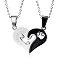 Set di collane cuore puzzle in acciaio inossidabile lucido con incisione I Love You - Con catena / Acciaio + Nero