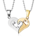 Set di collane puzzle a cuore per coppia in acciaio inossidabile lucido con accenti di diamante - Con catena / Acciaio e Oro
