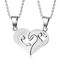 Set collana con ciondolo a cuore puzzle per coppia in acciaio inossidabile e strass - Con catena / Argento E Argento