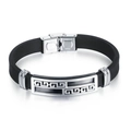 Men's black silicone bracelet featuring silver stainless steel Greek meander rectangle plate - Black