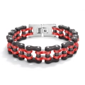 Détails macro du bracelet chaîne de vélo avec maillons en acier inoxydable noir et rouge - Noir et Rouge
