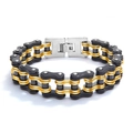 Bracelet chaîne de moto pour homme en acier titane avec finition tricolore noir, or et argent - Noir et Or