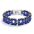Bracelet chaîne de vélo en acier inoxydable bleu et noir pour homme avec fermoir argent - Noir et Bleu