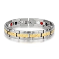 Two-tone magnetic therapy titanium steel bracelet with gold wave patterns and colored magnets - Male Style