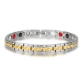 Two-tone magnetic therapy stainless steel bracelet with gold accents and embossed links - Female Style