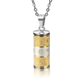 Collana con ciondolo cilindrico rotante oro e argento con incisioni sutra e loto - Bicolore Oro e Argento con Catena