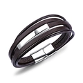 Pulsera multicapa de cuero marrón oscuro para hombre con detalle metálico pulido y cierre magnético - Marrón