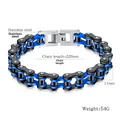 Detail van 11 mm brede roestvrijstalen fietskettingarmband in zwart en blauw - Zwart & Blauw