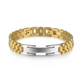 Gold and silver two-tone stainless steel presidential strap bracelet with metal plaque - Gold Style