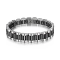 Silver and black stainless steel magnetic therapy bracelet for men with polished segments - 13mm Wide Men's Style